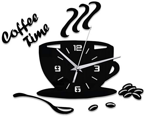 Macabolo, orologio da parete, 3D, DIY, acrilico, moderno, per cucina, casa, decorazione, motivo: caffè, adesivo