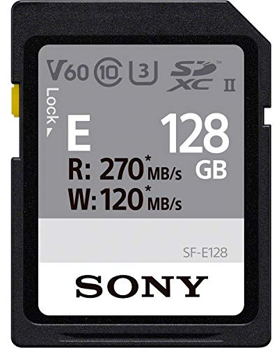 Sony Scheda di memoria digitale SDXC da 128 GB, serie SF-E, UHS-II U3 V60, lettura 270 MB/s, scrittura 120 MB/s, SFE128