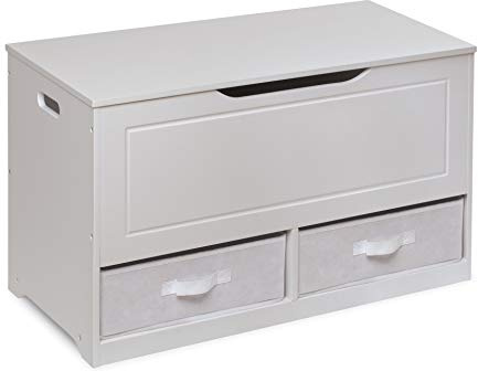 Badger Basket Toy Box and Storage Bench - Chest and Seat Combo with 2 Reversible Baskets, Safety Hinge Lid - Kids Toy Organizer for Playroom or Bedroom - White