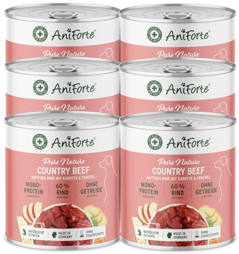 AniForte Hundefutter Nass CountryBeef 6 x 800g – Nassfutter für Hunde, Frisches Rind mit Gemüse & Früchten, hoher Fleischanteil, Natürliches Hundenassfutter getreidefrei