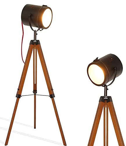 Stehlampe Dreibein Wohnzimmer Vintage, Industrial Modern Landhausstil Design Holz Esszimmer Ecke Wohnzimmerlampe, Antik Flur Lampe Stativ Büro Standleuchte Jugendzimmer Tischlampe Retro e27 Fassung