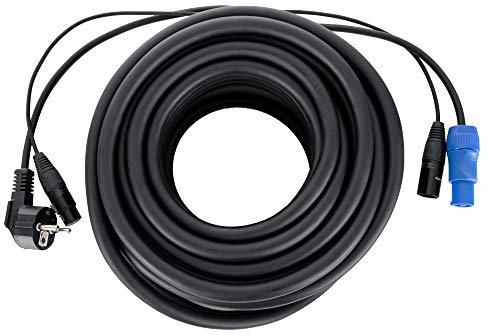 Pronomic Stage EUPPX-20 Câble Hybride Euro/Powerplug/XLR - Longueur : 20 m - Câble combiné pour Enceintes Actives - Alimentation et Signal en Un Seul câble - Compatible Powercon/Schuko - Noir