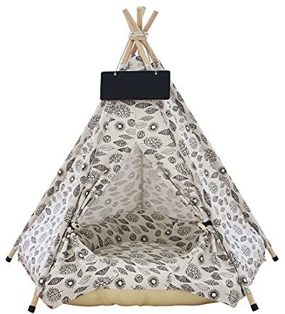 Vinnykud Tipi Zelt für Haustiere Hundezelt aus Baumwollleinen Hundezelt Abnehmbar und Waschbar Haustier Zelte Häuser mit Kissen Katzenzelt Wegklappen Möbel Hundebett Katzenbett 60x60x70cm