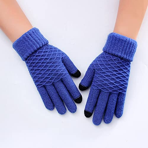 CWENROU Damen-Strickhandschuhe, Winter-Touchscreen-Damenhandschuhe, Modische Dicke Gestrickte Stretch-Vollfingerhandschuhe, Freizeit-Outdoor-Skifahren Und Kältefeste Samthandschuhe,Blau,Einheitsgröße