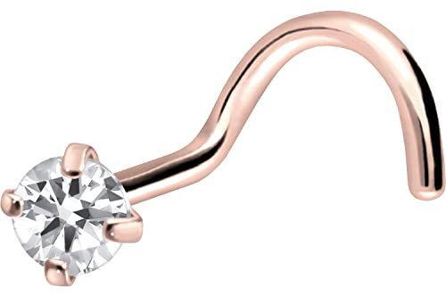 PIERCINGLINE Titan Nasenpiercing Spirale EINGEFASSTER KRISTALL Nasenstecker Roségoldfarben