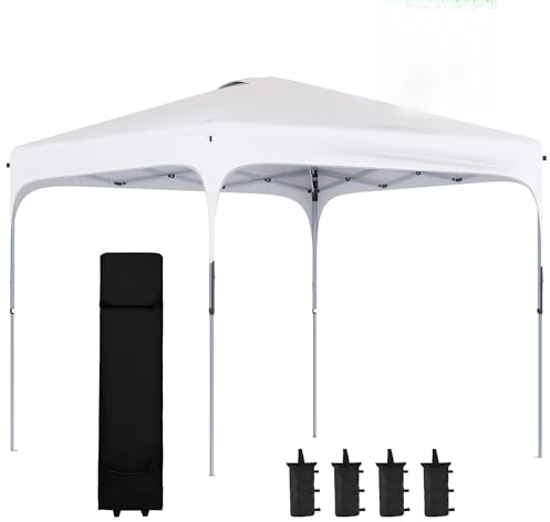 Outsunny Trädgårdspaviljong 2,5 x 2,5 m Barnum hopfällbar Pop-up höjd justerbar över 4 nivåer Oxford tyg anti-UV50+ chassi stål bärväska levereras vit