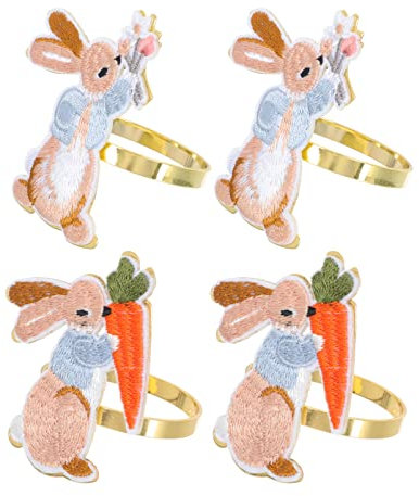 Cabilock Tischserviettenringe 4 Stücke Ostern Serviettenringe Osterhase Serviettenhalter Kaninchen Servietten Schnallen für Ostern Frühling Hochzeit Geburtstag Party Tischdekoration