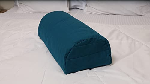 Saffron Halfmoon Bolster Pillowcase - Quilted Cotton Cushion Cover - Removable Washable (Teal Blue, 22x8x5(55x20x12cm))