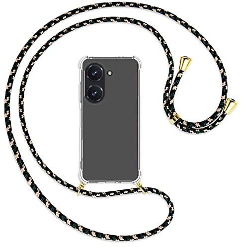 mtb more energy® Handykette kompatibel mit Asus Zenfone 10, Zenfone 9 - Camouflage/Gold - Smartphone Hülle zum Umhängen - Anti Shock Full TPU Case