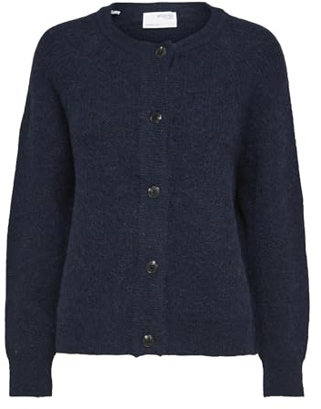 SELECTED FEMME Women's SLFLULU LS Knit Short Cardigan B NOOS kofta, Dark Safire, L, Mörk safir, L