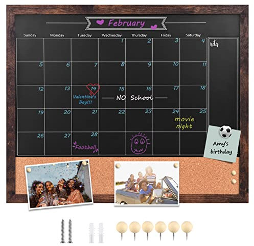 Okydoky Abwischbarem Kreidetafel-Kalender und Pinnwand, 45 cm x 55cm, Kombination aus trocken Black Board with Magnetischer, Faux weißer Holzmaserungsrahmen(ZHHB-BN-4555).DE
