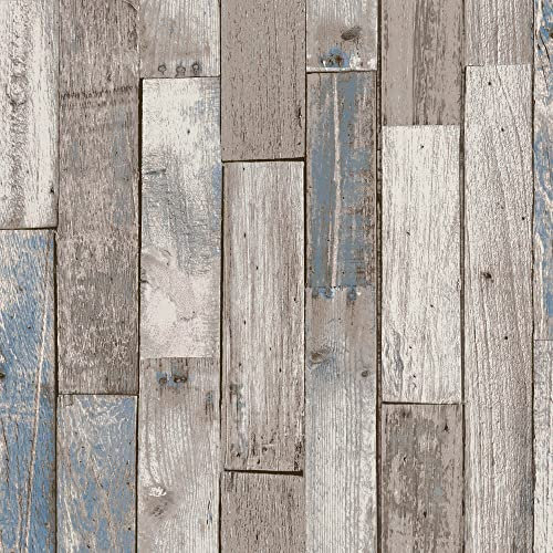 NEXT DISTRESSED WOOD PLANK NEUTRAL Blau Vliestapete 10mx52cm | | Einfach anzubringen und zu Entfernen 1005 x 52