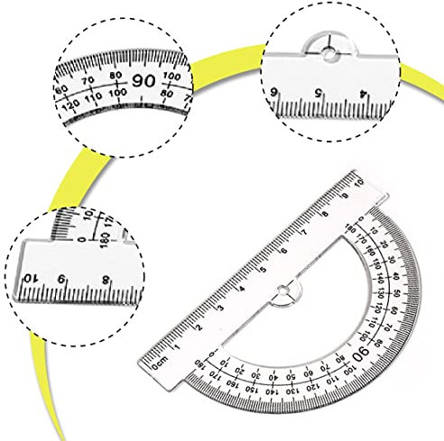 3 Piezas Transportador de 180°, Transportador Semicircular Plástico, Herramienta de Geometría Matemátican para Material Oficina Escolar, Transparente