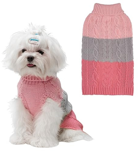 EXPAWLORER Farbblock Hundepullover - Modische Gestrickte Hundekleidung Welpenpullover, Rollkragen Hunde Pullover für Kleine Mittelgroße Große Hunde, Rosa M