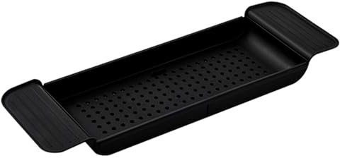 Bathtub Caddy Expandable Plastic Bathtub Tray Stable Placement Draining Design Bath Caddy Tub Table for Bathroom(Black)