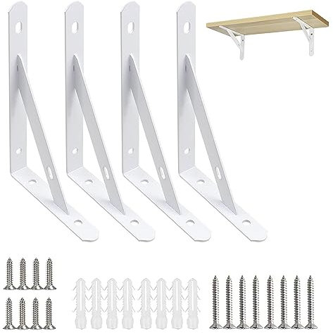 4 Palomillas Para Estanterias150 mm, ángulo de 90 Grados, Soporte de Pared Para Cargas Pesadas, Soporte de Metal con Tornillos Para Montaje en Pared, Carga Máxima de 30 kg