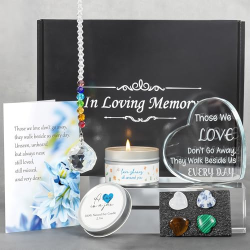 Sympathy Gifts Baskets- Crystal Glass Heart Condolence Memorial Gift for Bereavement, Grief Loss of Loved One, Sorry for Your Loss, Thinking of You, Daily Remembrance for Women Friends with Suncatcher