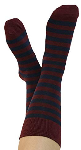 ALBERO NATUR 2 paia di calzini da uomo e donna, in cotone biologico, a righe, Bordeaux-blu scuro, 39-42