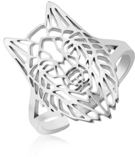 Dreamtimes Vintage Wolf Kopf Biker Ring Schmuck Edelstahl Ring Norse Viking Ringe Wizard Warrior Hunter Wolf Ring Adjustable Thumb Open Ring Blank Animal Rings for Women Mens Gift