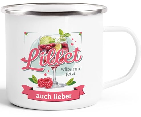 MoonWorks® Emaille-Tasse mit Spruch Lillet wäre mir jetzt auch lieber Bürotasse Geschenk Alkohol Freundin Kollegin Emaille-weiss-silber standard