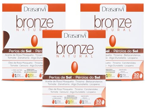 BRONZE Acelerador de bronceado | Betacarotenos | Protege la Piel de Rayos UVA y Previene el Envejecimiento |Rosa Mosqueta, Tomate, Zanahoria y Alga Dunaliella, Vit. E, Licopeno, Luteína| 3 x 30 dias