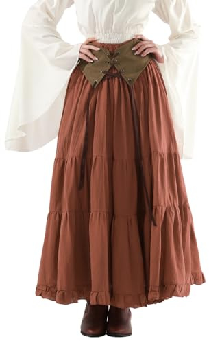 Fiamll Gonna medievale da donna, linea ad A, elasticizzata, maxi gonna lunga da donna, con coulisse, Colore: rosso, S