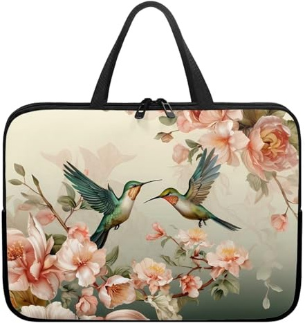 Suhoaziia Laptophülle, Laptophülle, Computertasche, Tablet-Tragetasche mit Griff, passend für 25,4 - 43,2 cm (10-17 Zoll) Notebook-, Retro Kolibris, 15 Inch