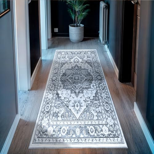 GO BAREFOOT HOME Läufer Teppich, waschbar, Läufer für Flur, Eingangsbereich, Boho-Teppich für Schlafzimmer, waschbarer Teppich für Wohnzimmer, Landhaus-Stil, Küchenläufer
