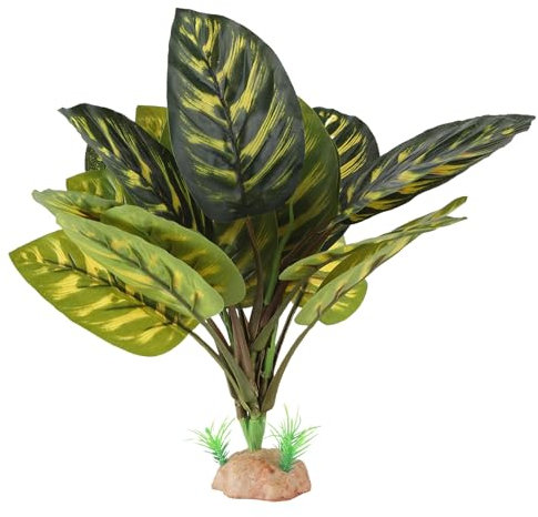 IBWell Terrarium Plants for Reptile Terrarium, Reptile Plants Tortoise Habitat Accessories, Artificial Spider Plant for Gecko, Ball Python, Tortoise Terrarium Décor - Peacock Prayer