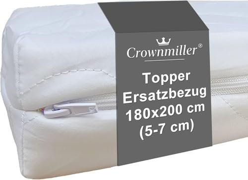 Crownmiller Topperbezug 180 x 200 cm - für Topper von 5-7 cm | mit Reißverschluss | weiche Mikrofaser | waschbar 60°C | OEKOTex