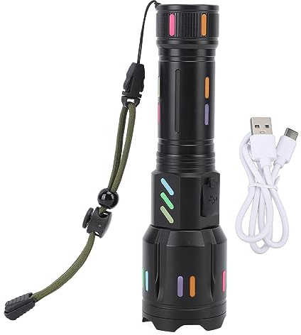 Fdit Lampe de Poche LED, Rechargeable 300 000 Lumens, Artisanat de Niveau Nano, Zoom Réglable, Chargement USB de Type C, avec Tasse Fluorescente Rouge, étanche pour L'extérieur