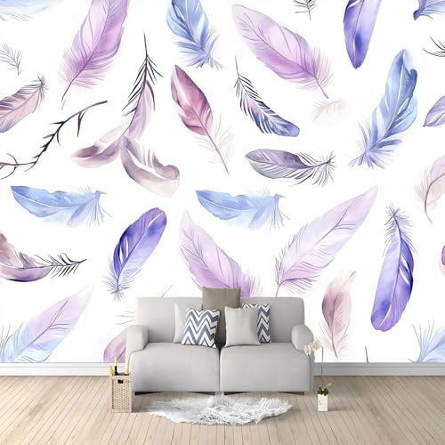 Papel Pintado Plumas de acuarela sencillas mural Blanco Papel pintado no tejido 250 x 175 cm Adecuado para decoración de dormitorio, pared de fondo de TV