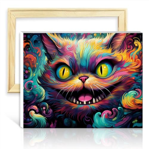 TANGFEIY Malset für Leinwandbilder, Alice-Katze, Ölgemälde zum Selbermachen mit Pinseln und Acrylpigmenten, Kunsthandwerksprojekt für die Wanddekoration zu Hause, Geschenke, ohne Rahmen (40 x 50 cm)