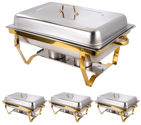 4 Pack Chafing Dishes for Buffet, Stainless Steel Rectangle Chafing Dish & Food Warmers Buffet Set 8 QT Elegant Buffet Servers and Warmers for Parties Wedding Birthday Hotel Church Catering Supplies