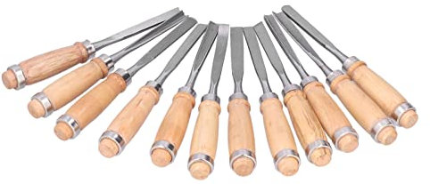 QQXUAN Lot de 12 Ciseaux à Bois pour Tournage, matériau en Acier Rapide, 8 Pouces de Long, Facile à Transporter, pour la Sculpture sur Bois