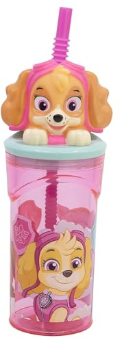 STOR Bicchiere Bambini con Cannuccia e Coperchio Paw Patrol, Figura 3D, 360 ml, Plastica Riutilizzabile, Senza BPA, Ideale per Bambini e Bambine
