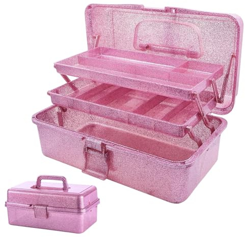 Saim Storage Bins, Three-Layer Multipurpose Art & Craft Storage Container, Carry Tackle Organizer, Medicine Cosmetic Art Supply Box for Art Supply Makeup Hair Accessories Painting Tools - Pink