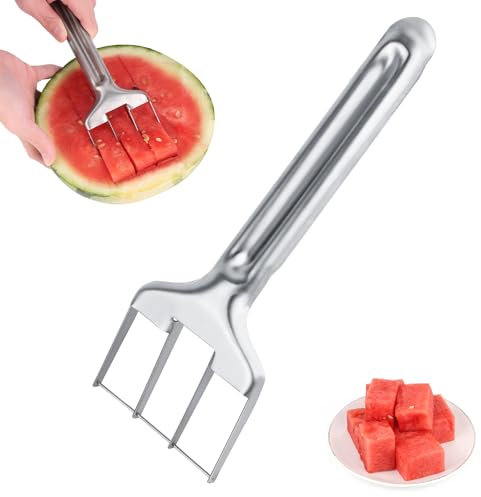 BOXOB Watermelon Fork Cutter Slicer, Stainless Steel Watermelon Cutting Tool Portable Fruit Cutter for Melon Mango Home Kitchen Gadget Camping Party