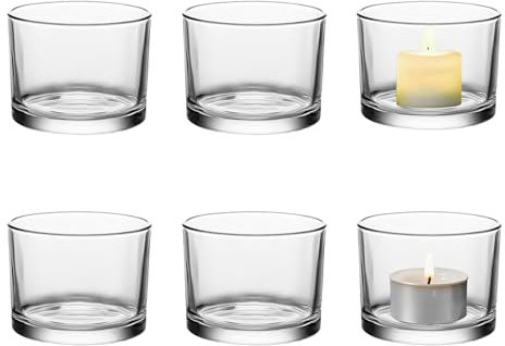 Glas Teelichthalter 6 Stück Kerzenhalter Große Ø7,5 cm, Transparentes Klarglas, Votivkerzenhalter für Teelichter, Hochzeit, Weihnachten, Tischdeko, Teelichtgläser, Kerzengläser, Gläser Klein