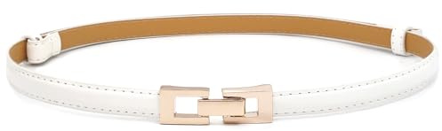 LIMHOO Damen Skinny Ledergürtel Verstellbarer Dünner Taillengürtel mit Goldener Schnalle für Kleider Jeans Hosen