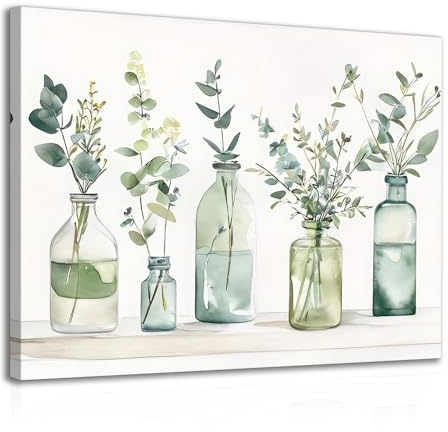 Dazzlewall Framed Botanical Bathroom Wall Art Decor Bottles Plants Prints, Farmhouse Floral Canvas Painting Poster for Bathroom Bedroom Living Room 12x16 in