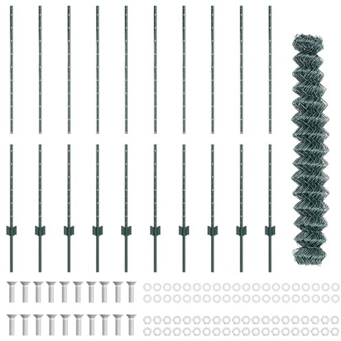 vidaxl Chain Link Fence - Green Metal Fencing 1.4x10m with 10 u Posts - Garden Border/Protection for Outdoor Spaces