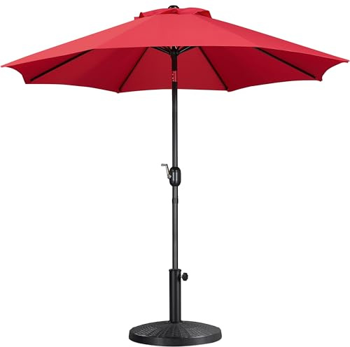 Yaheetech 2.7m Garden Umbrella Parasol with Base Patio Table Umbrella Outdoor Tilting Crank & Handle Parasol with 10kg Resin Base Stand - Red