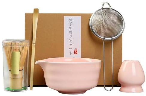 KBIBCK Matcha Whisk Kit,5 PCS Matcha Tea Set with Whisk and Bowl, MatchaSpoon, Whisks Holder,Reusable Matchas Making Kit for Traditional Japanese Tea Ceremony, Perfect Matchas Starter Set (Pink)
