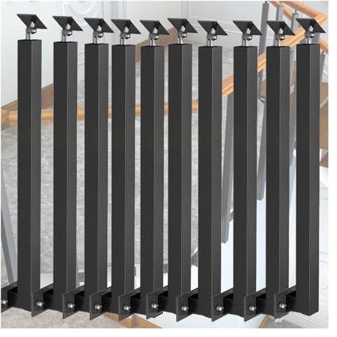 Mandrini per balaustre regolabili in metallo, confezione da 1 5, confezione da 10 pali per ringhiera in ferro nero, per scale, patio, balcone, con staffa superiore a 270°, design montato lateralmente