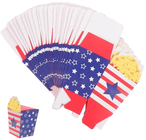 WEKAMOS 30 Stück Popcornboxen Aus Papier Patriotische Party Popcornbehälter Flach Faltbar Bedruckt Für Filmabend Und Event Party Zubehör