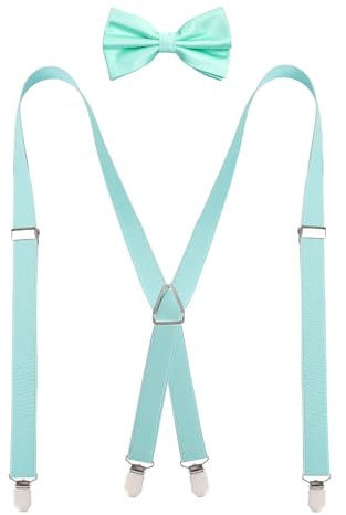Alizeal elastisk bekväm herrfluga och hängslen set X-form justerbara hängslen, 078-ljus mint, one size