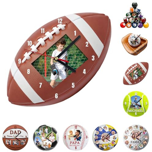 FENGHUO Reloj de Pared Personalizado con balón Deportivo,Reloj con Foto de fútbol,Luces LED de 7 Colores Opcionales,Relojes creativos para Decorar el salón o el Dormitorio