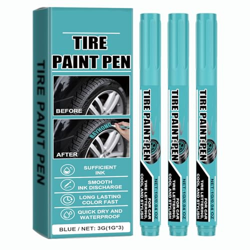Generico Pennarello Per Vernice Pneumatici Auto - 3 Pezzi Marcatore Blu per Lettere | Penna Per La Riparazione Della Vernice,per Riparazione Auto Moto Veicoli SUV Camion Pneumatici Ruote