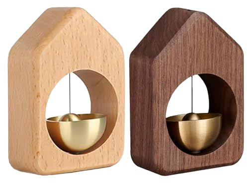 Sonnette de porte magnétique en laiton | Sonnette de porte vintage en bois | Sonnette d'entrée autocollante sans fil pour ouverture de porte | Décoration pour la maison, le jardin et le magasin